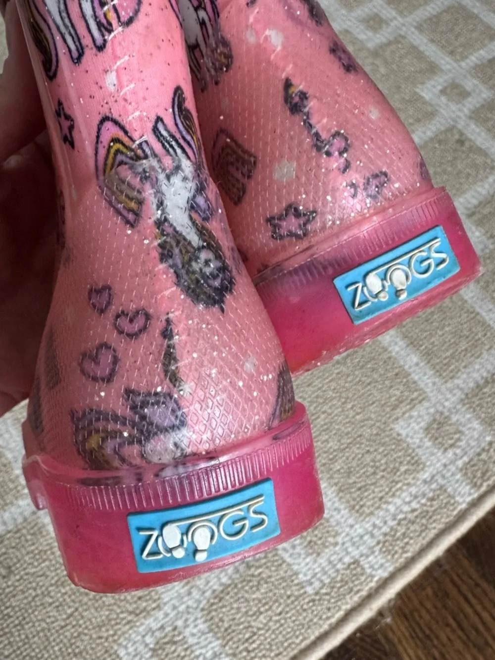 Zoogs Unicorn Glitter Rain Boots Pink Waterproof Kids Size 9 Toddler Girl